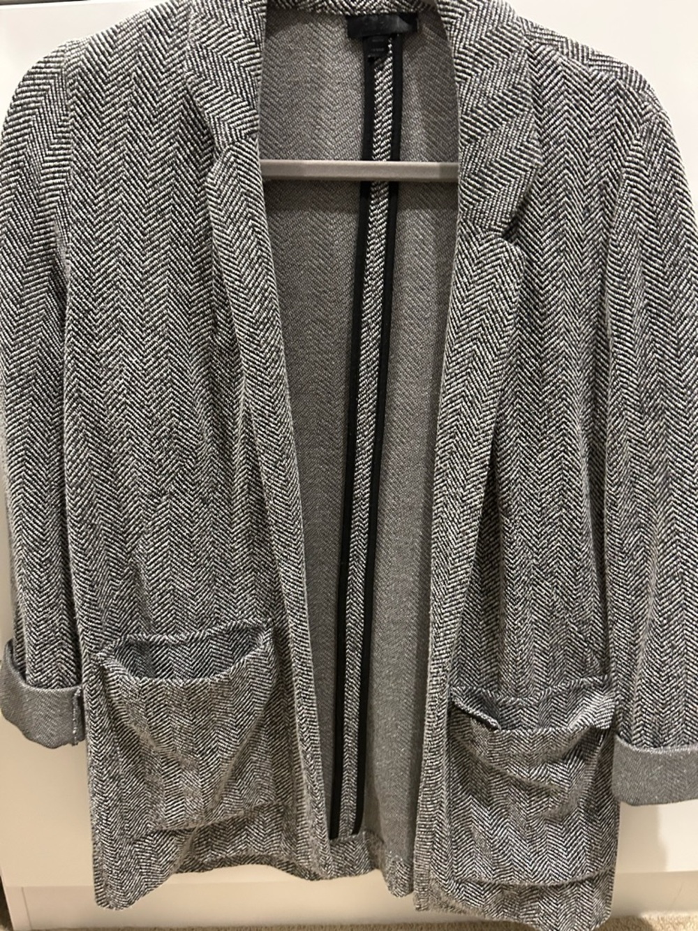Topshop Herringbone Open-Front Cardigan Blazer in Black & White size 4